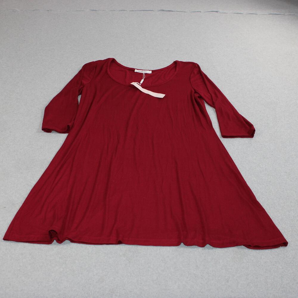Avec Les Filles Dress Women Large Red Trapeze T Shirt Jersey 3/4 Sleeve Casual